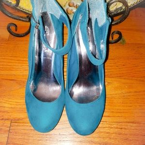 Teal Suede Wedges